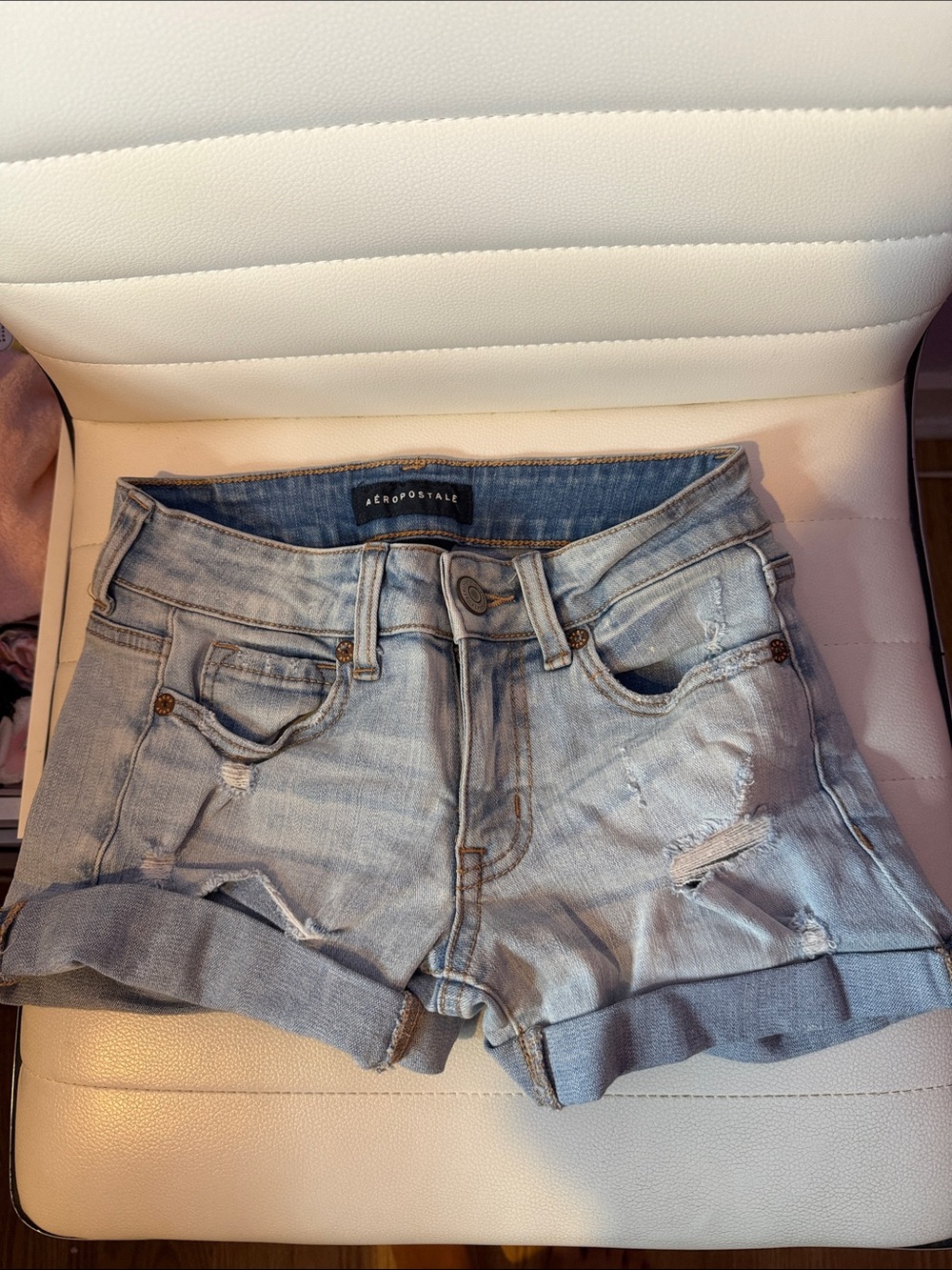 Aeropostale Light Blue Distressed Denim Rolled Hem Shorts